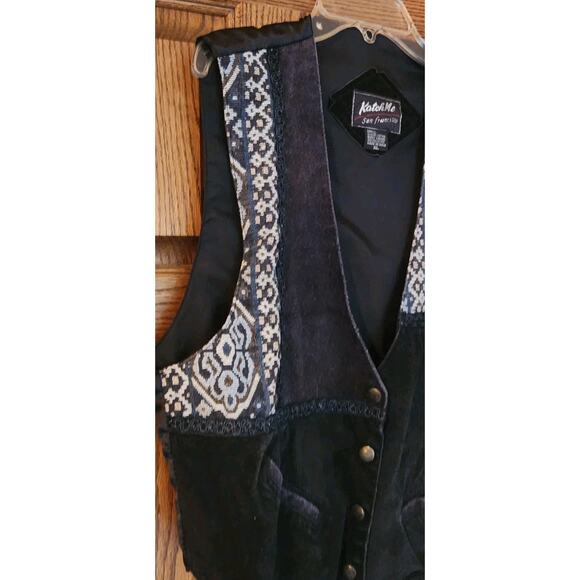 Katch Me San Francisco Womens size XL Genuine Leather Vest Blue Tapestry Print - Picture 4 of 6